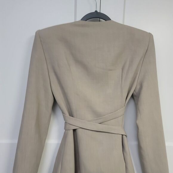 PLT LABEL Oatmeal Strap Detail Cross Over Fitted Blazer, 2 - Picture 9 of 10